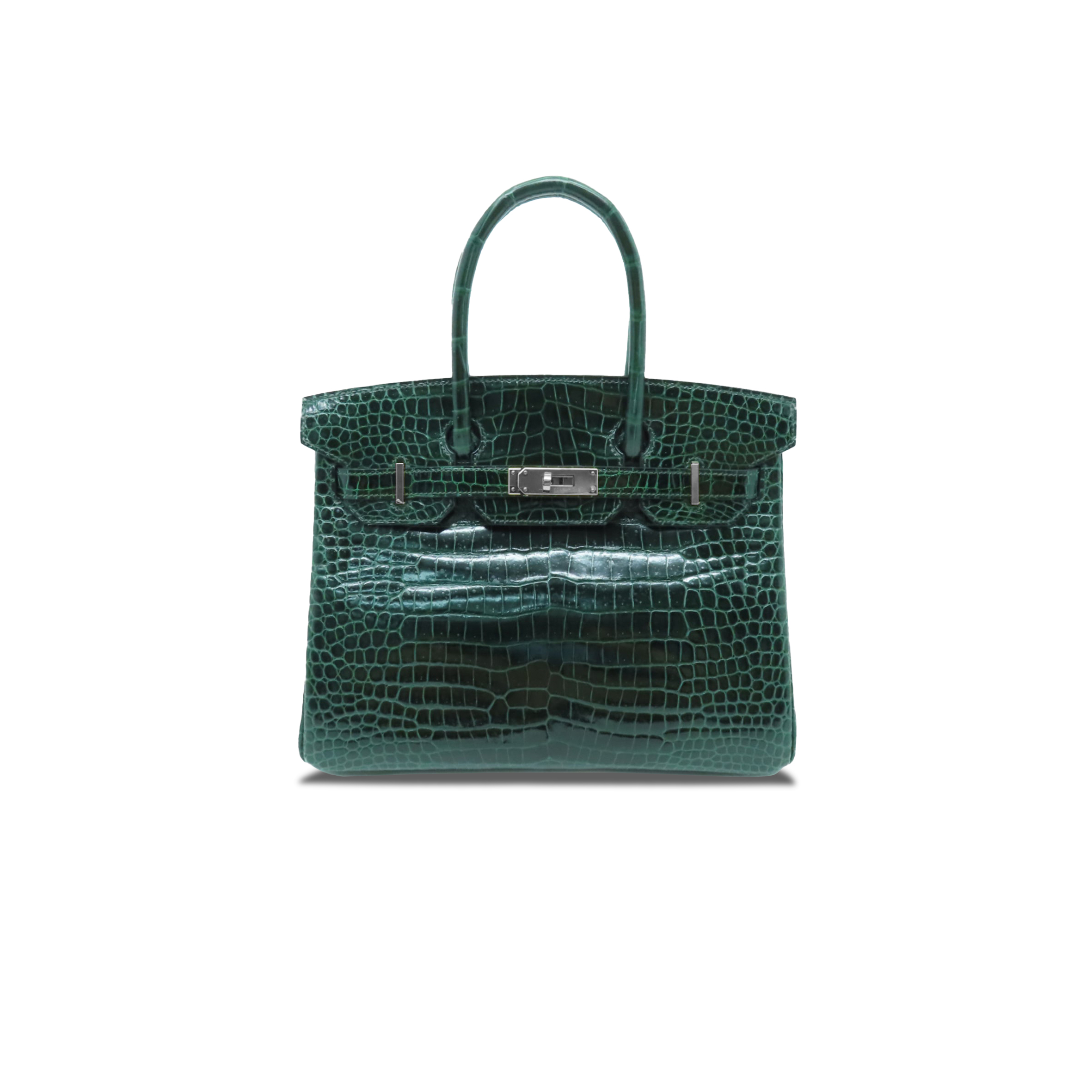 HERMÈS MASTER BIRKIN 25 CROCODILE LEATHER CHANNEL GREEN SILVER BUCKLE H041354CK25 (25*20*13cm)